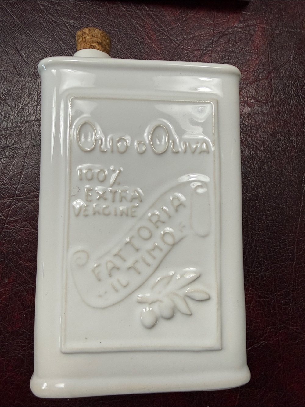 Anthropologie White Ceramic Olive Oil Bottle with Cork